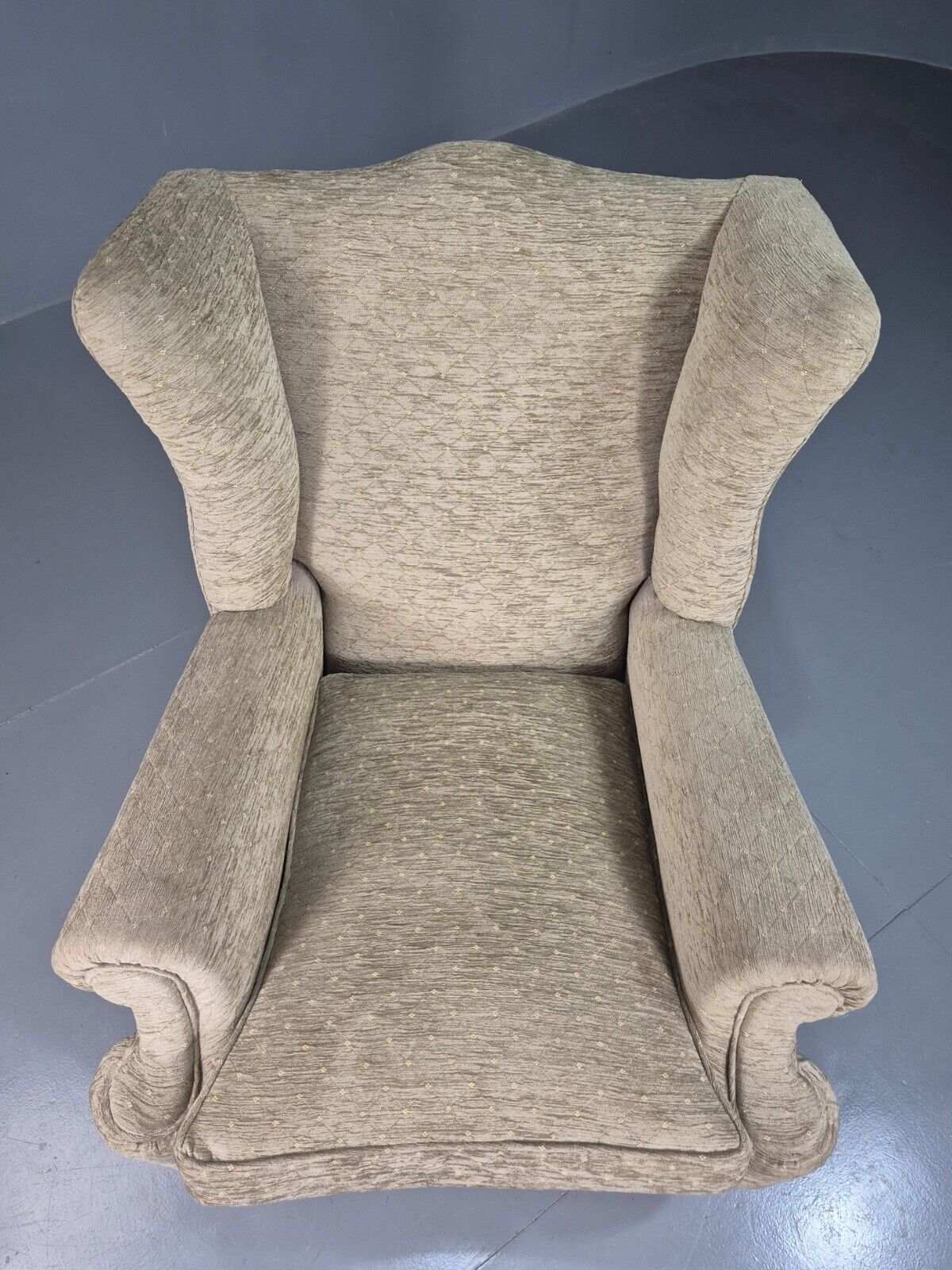 Vintage Wing Back Lounge Chair Chenille Upholstery Edwardian Antique EB7786 MNOR - UKDK FURNITURE