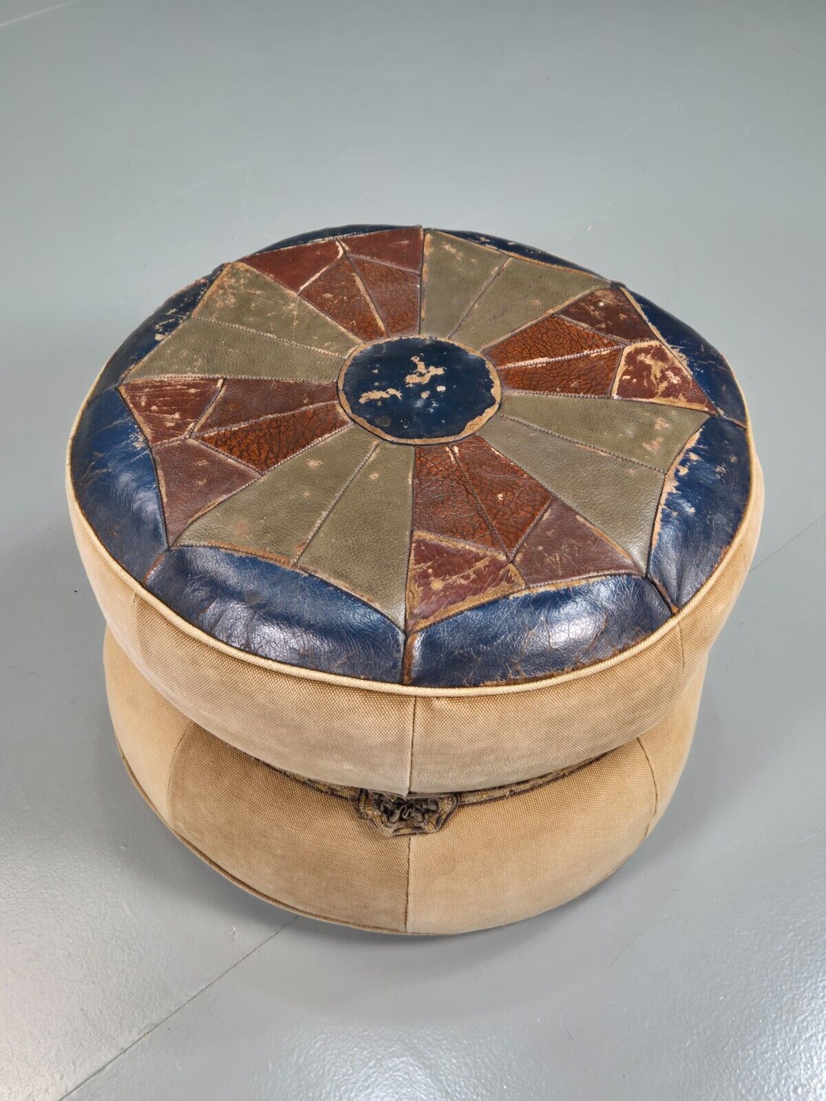 Vintage Leather Footstool Pouffe Suede 1960s Retro EB7584 MFOO - UKDK FURNITURE