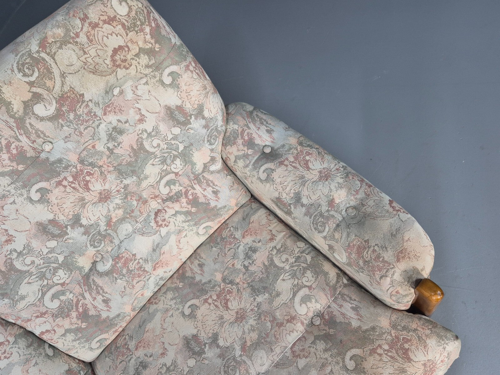 Vintage 1970s Wood Frame 3 Seat Sofa Floral Cotton Upholstery Retro EB9474 M3SS - UKDK FURNITURE