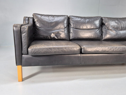 Black Leather 3 Seat Sofa Borge Mogensen Style 1970s Vintage Retro EB9068 V3SS - UKDK FURNITURE