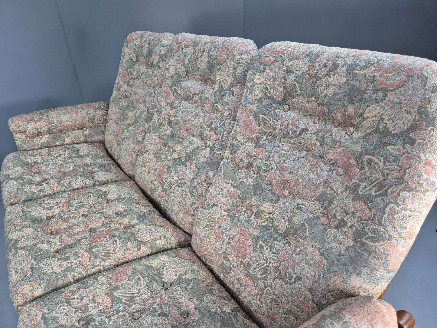 Vintage 3 Seat Ercol Saville Sofa Floral Cotton Upholstery 1980s EB9453 M3SS - UKDK FURNITURE