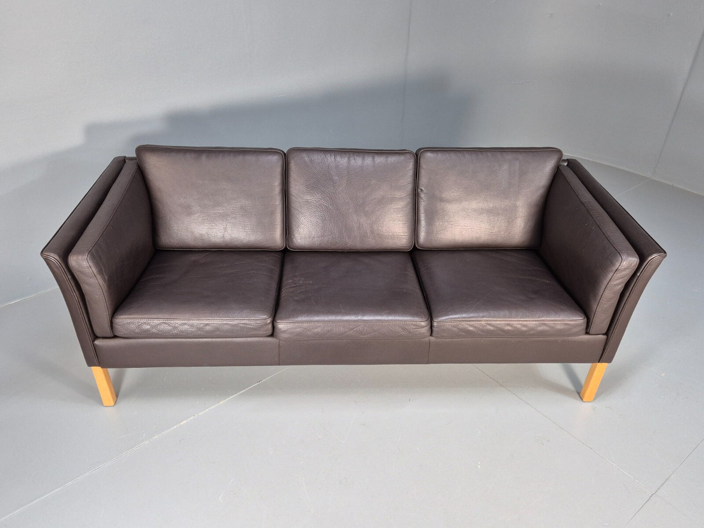 Vintage Danish 3 Seat Black leather Sofa 1980s Retro MCM EB9072 M3SS - UKDK FURNITURE