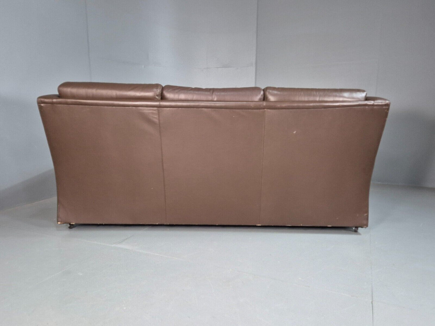 Vintage Danish 3 Seat Sofa Brown Leather Wing Back 1970s Retro MCM EB7977 M3SS - UKDK FURNITURE