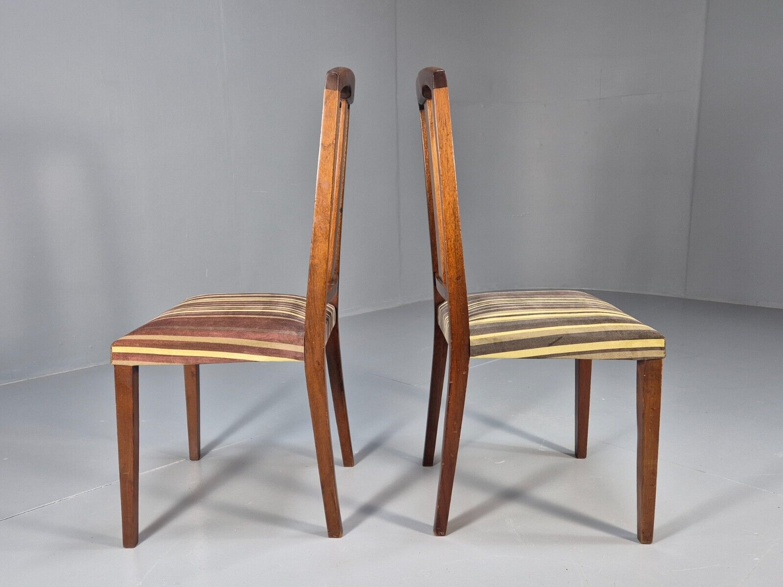2 Vintage Dining Chairs Stripe Upholstery Boxwood Inlay 1920s EB8852 VDIN - UKDK FURNITURE