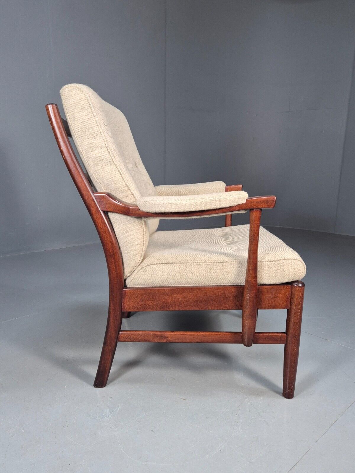 Vintage Danish Lounge Chair Beige Wool Wood Frame 1970s Retro EB8539 MNOR - UKDK FURNITURE