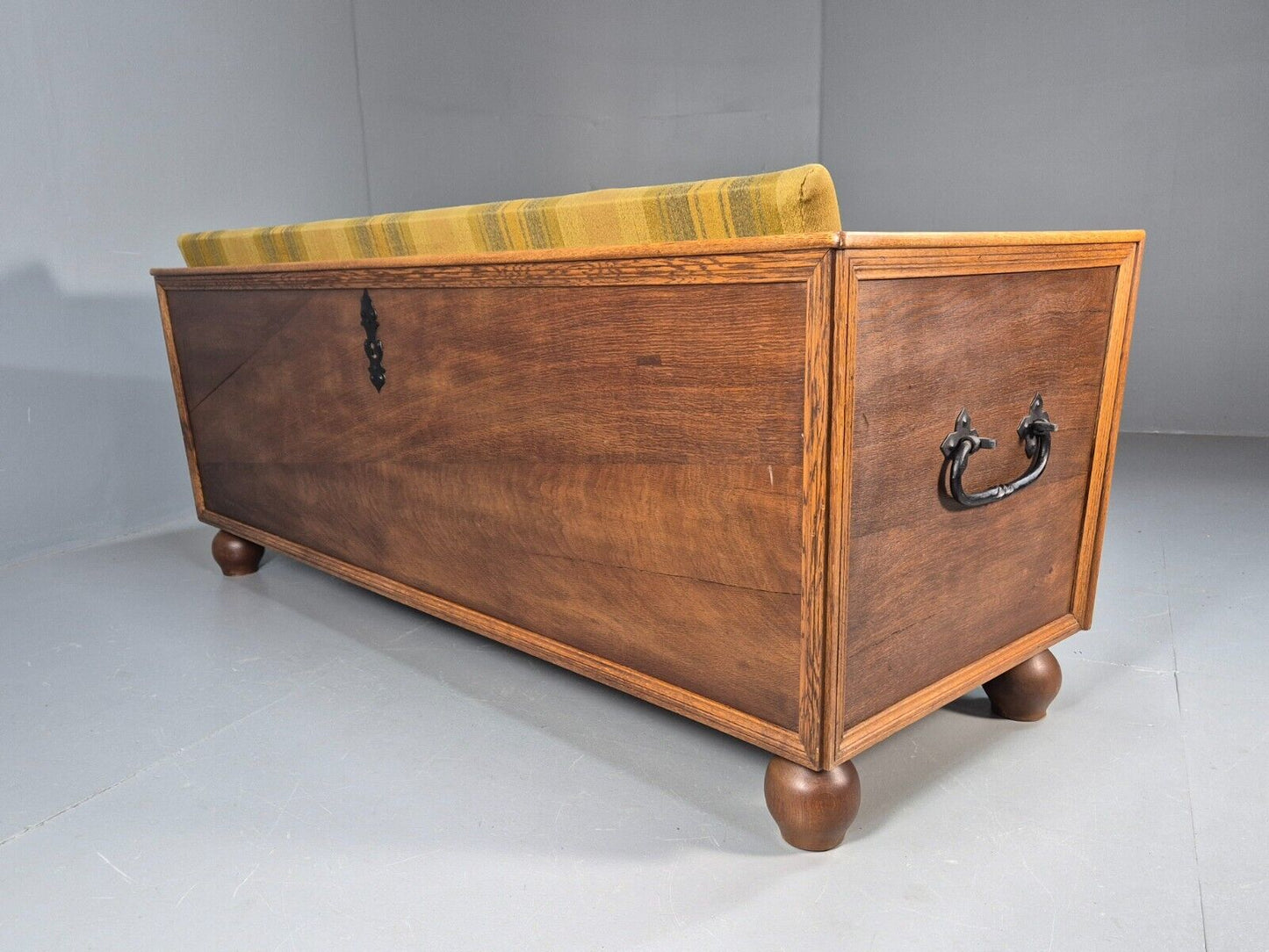 Vintage Danish 3 Seat Sofa Gold Green Wool Oak Frame Antique Style EB8942 V3SS - UKDK FURNITURE