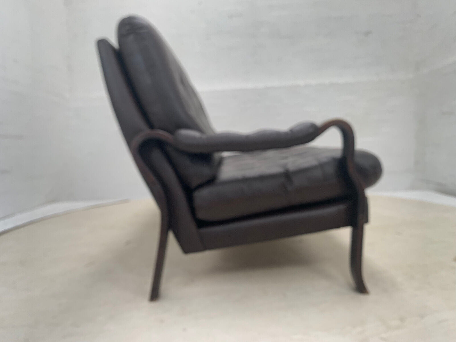 Danish Stained Beech, Dark Brown Leather & Vinyl Three-Seater Sofa EB3459 M3SS - UKDK FURNITURE