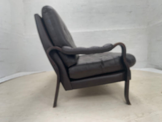 Danish Stained Beech, Dark Brown Leather & Vinyl Three-Seater Sofa EB3459 M3SS - UKDK FURNITURE