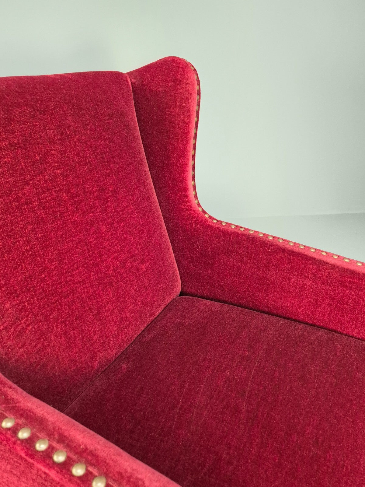 Vintage Danish Wingback Lounge Chair Red Velour Tassels 1940s Retro EB9614 VCLO - UKDK FURNITURE