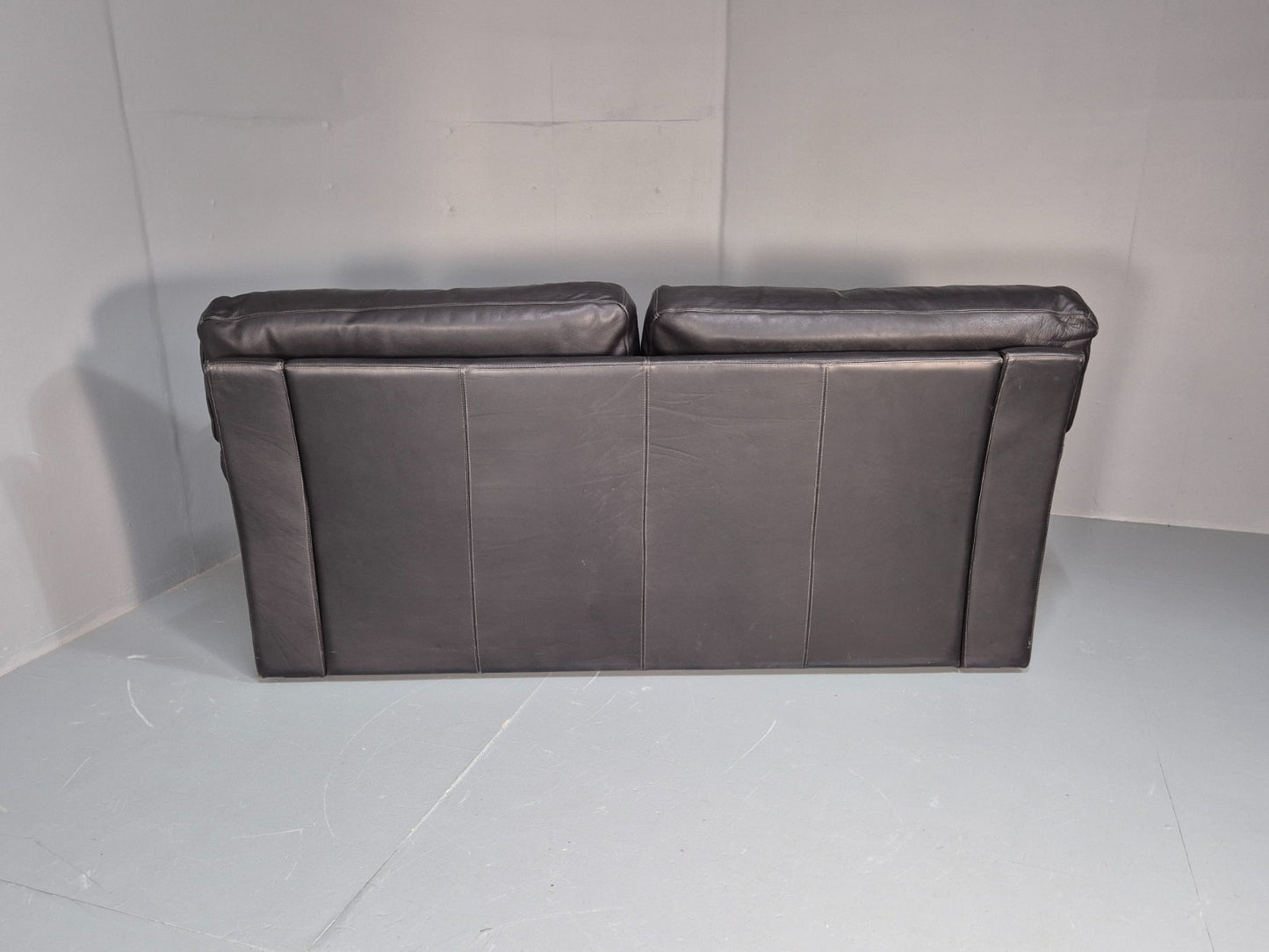 1980s Two Seater Sofa Faded Black Leather Boxy Style Retro Danish EB10714 M2SS15