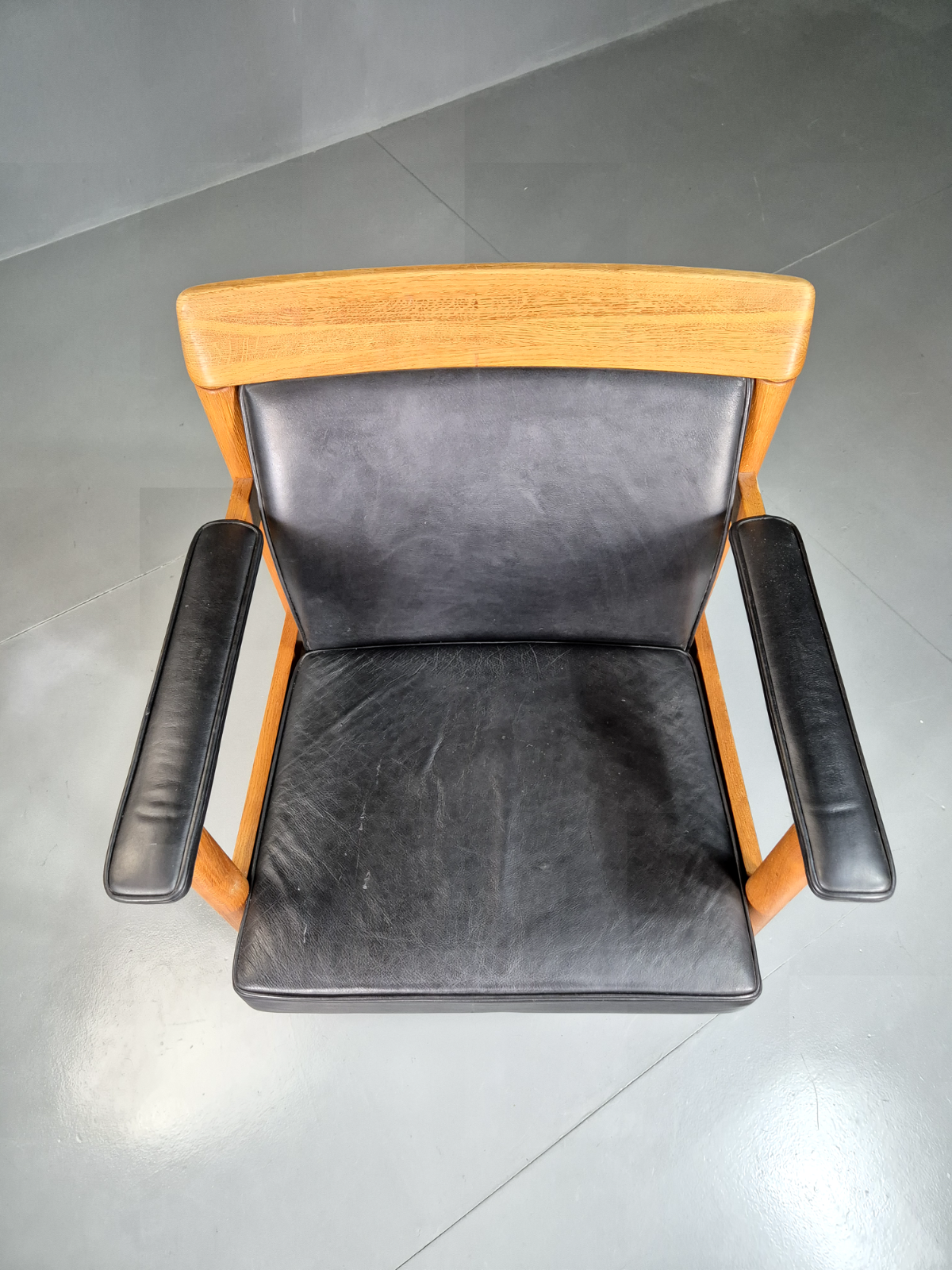 Vintage Swedish Armchair Black Leather Oak Frame Retro MCM EB7001 MNOR - UKDK FURNITURE