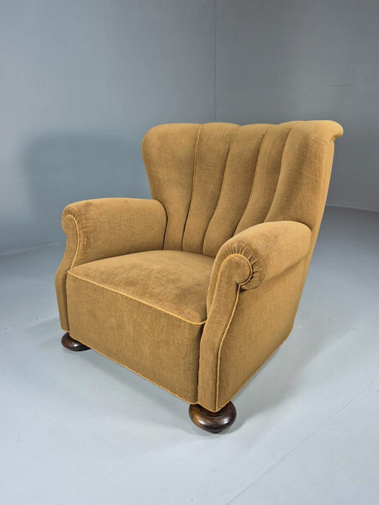 EB8932 Vintage Danish Lounge Chair Gold Velour Shell Back Deco 1930s EB8932 VCLO - UKDK FURNITURE
