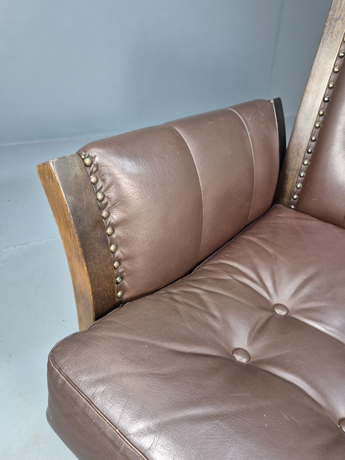 Vintage Danish Lounge Chair Brown Leather Beech Frame Antique Style EB8493 VLEA - UKDK FURNITURE