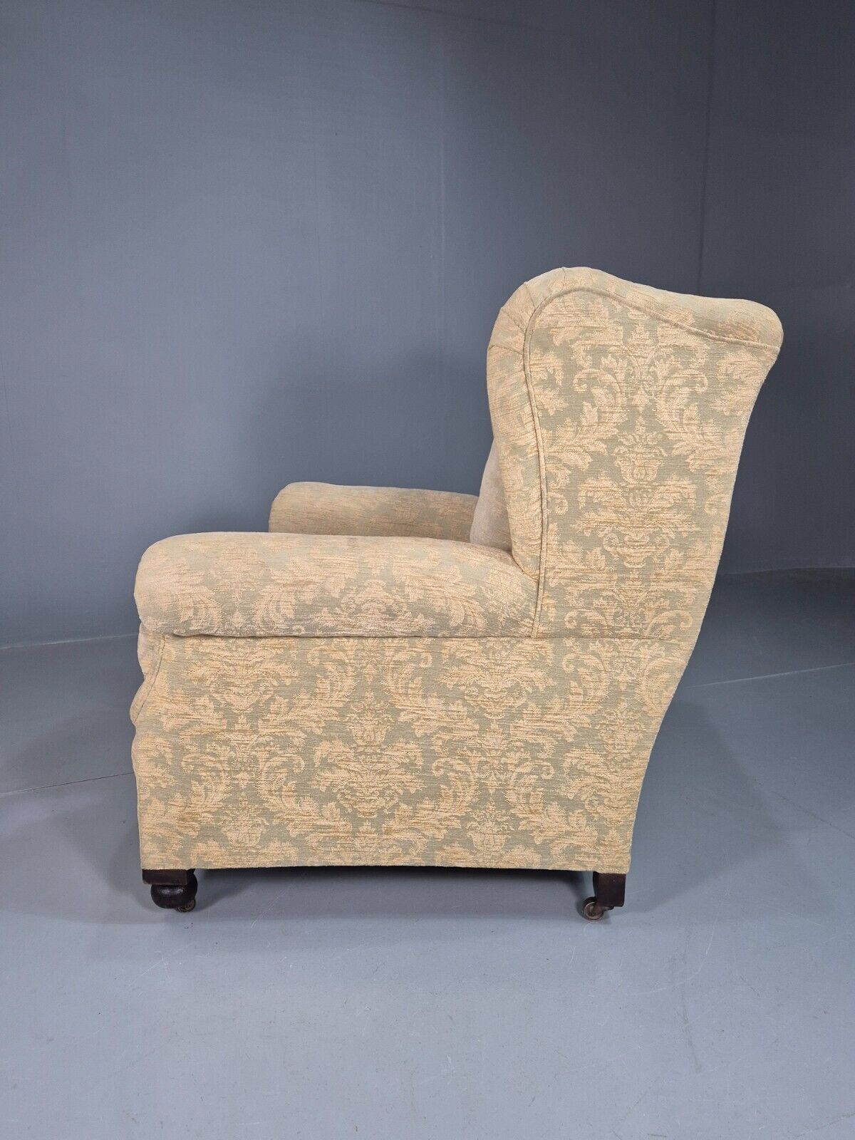 Vintage Wing Back Lounge Chair Floral Damask Edwardian Antique EB7787 MNOR - UKDK FURNITURE
