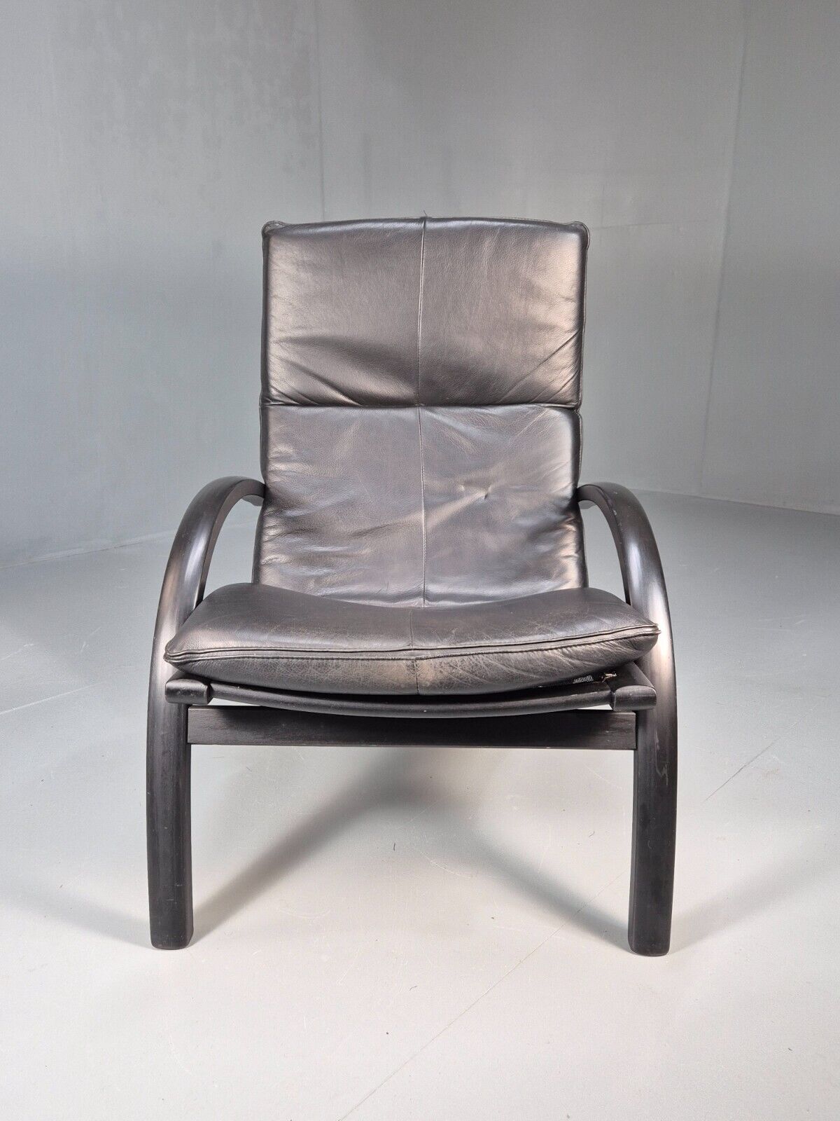 Vintage Danish Bentwood Armchair Black Leather Black Frame Reclining EB8770 MBEN - UKDK FURNITURE