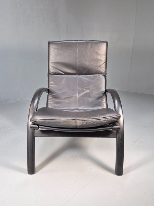 Vintage Danish Bentwood Armchair Black Leather Black Frame Reclining EB8770 MBEN - UKDK FURNITURE