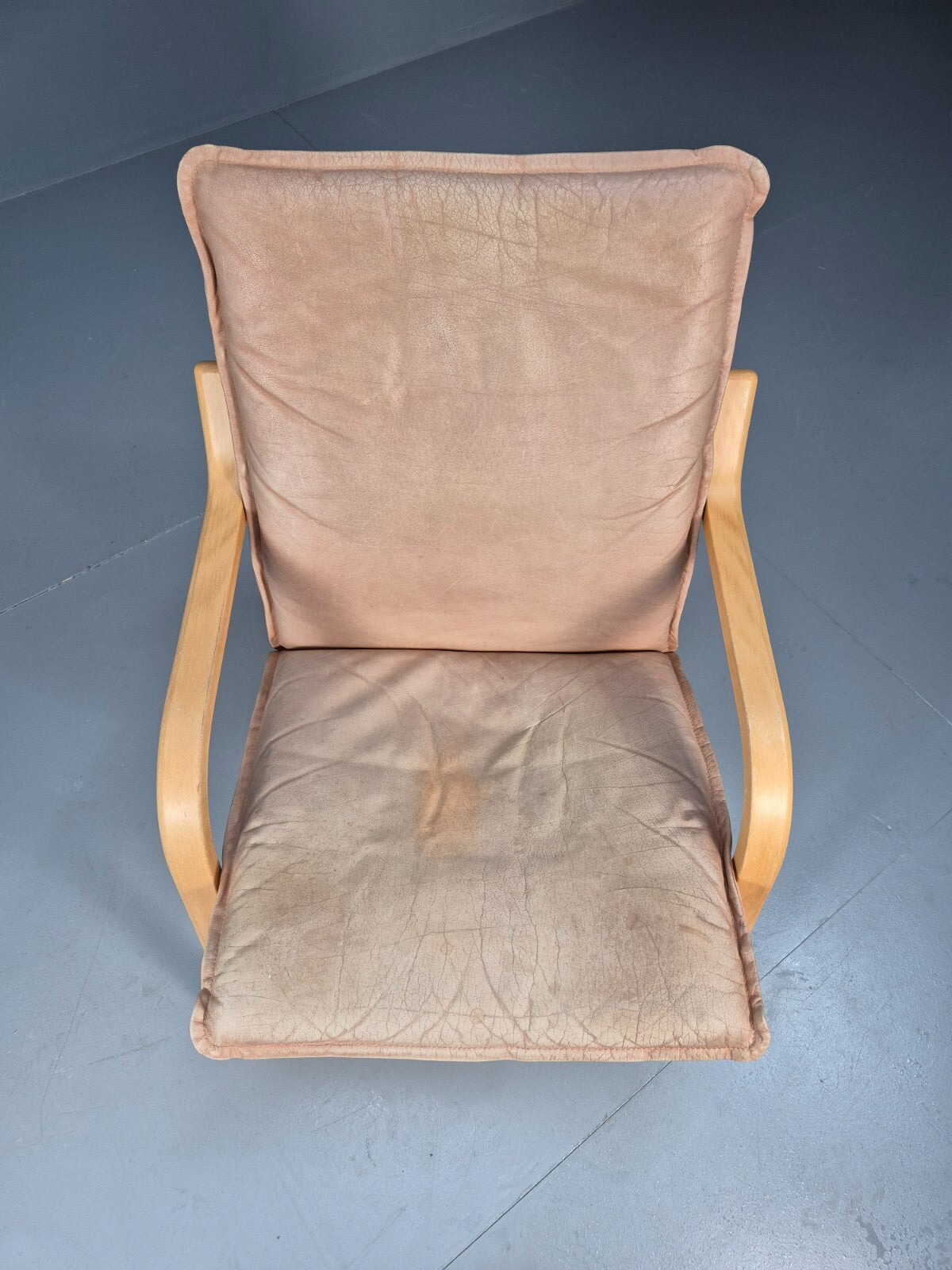 Vintage Stouby Tan Leather and Bentwood Lounge Chair 1980s Retro EB9293 MNOR - UKDK FURNITURE