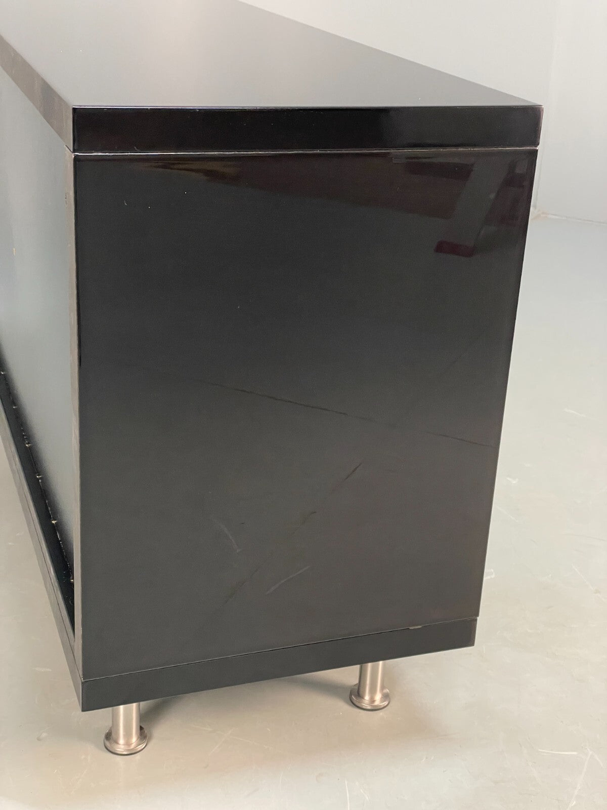 Modern Gloss Black Media Unit With Metal Legs Contemporary Storage EB8661 MWOO - UKDK FURNITURE