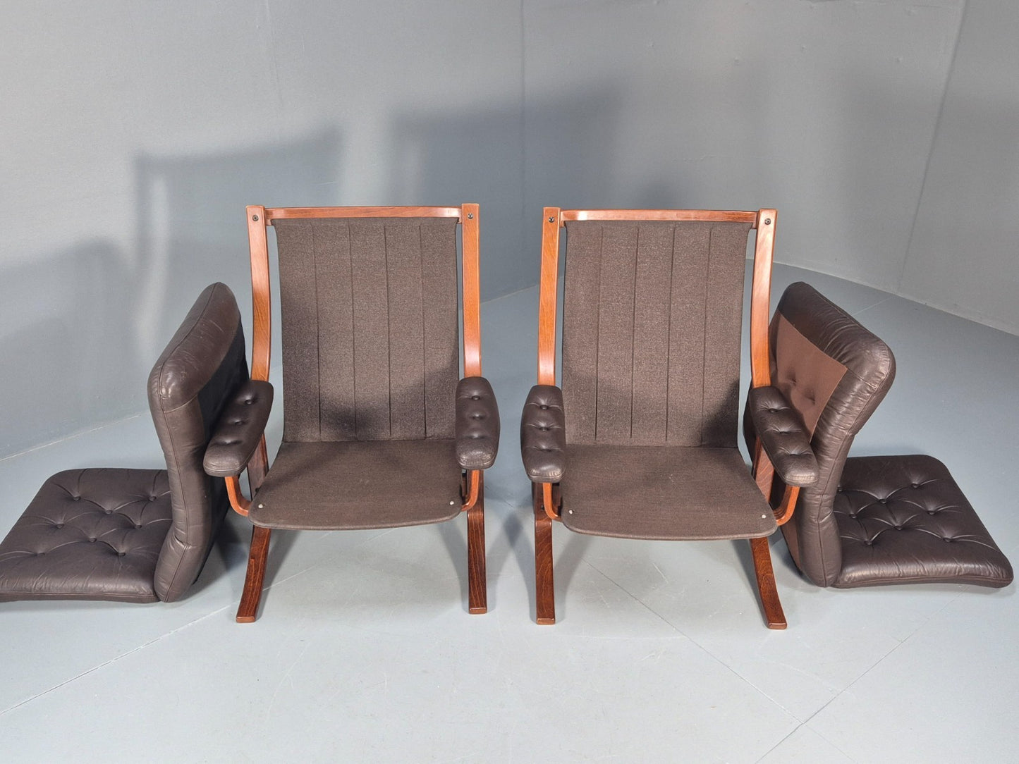 2 vintage Bentwood Leather `lounge Chairs Norway Jon Hjortdal 1970s EB9257 MBEN - UKDK FURNITURE
