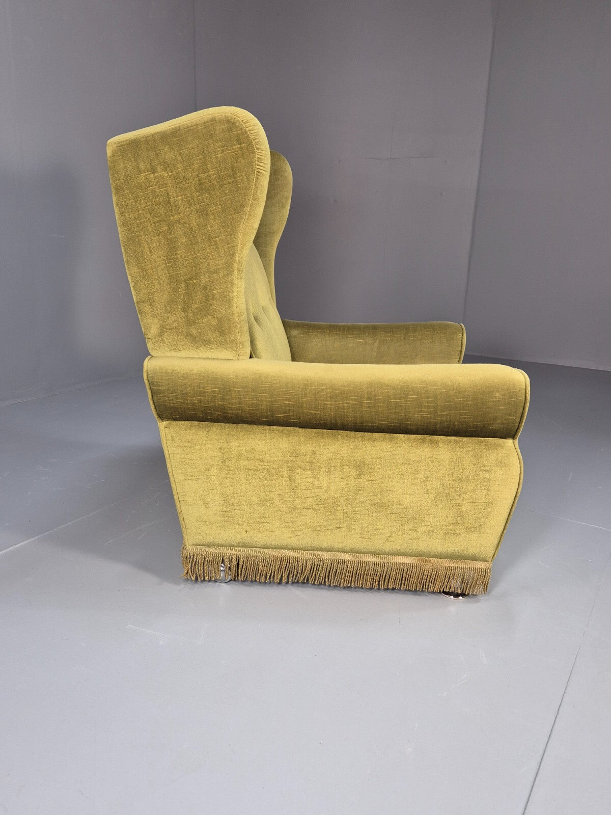 Vintage Danish Green Wing Back Lounge Chair 1970s Retro Tassels EB9576 VCLO - UKDK FURNITURE