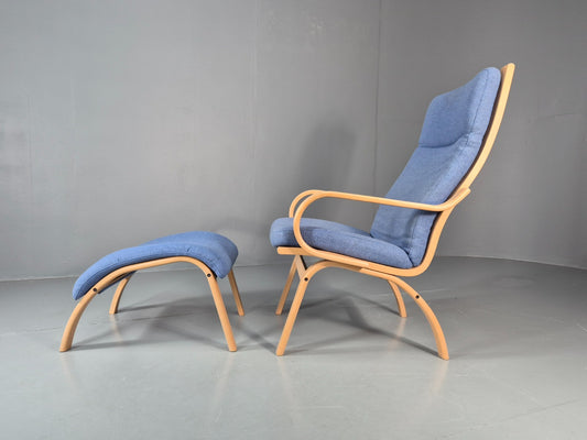 Retro Bentwood Lounge Chair and Footstool Vintage Danish 1980s MCM EB11382 MBEN1