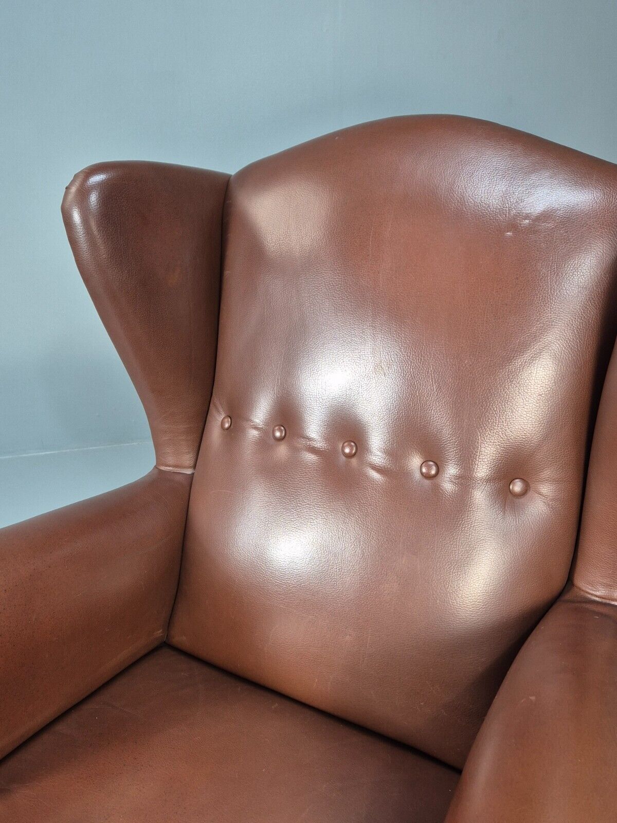 Vintage Danish Wingback Armchair Brown Leather Button Detail EB8782 VLEA - UKDK FURNITURE