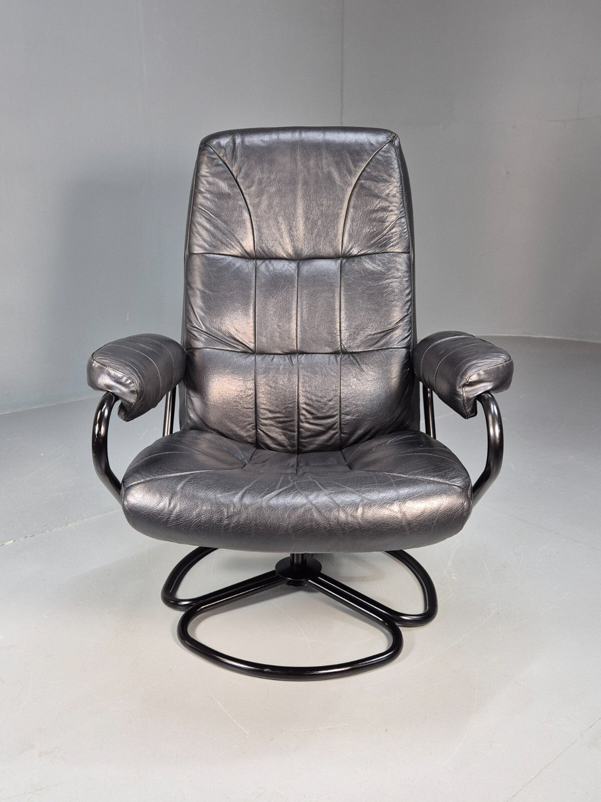 Vintage Danish Black Leather Vinyl Swivel Recline Chair 1980s Retro EB9311 MSWI - UKDK FURNITURE