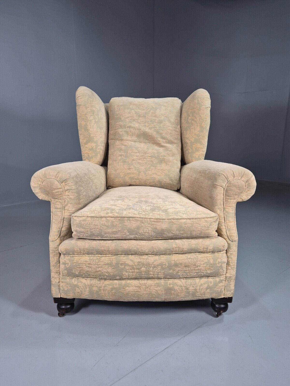 Vintage Wing Back Lounge Chair Floral Damask Edwardian Antique EB7787 MNOR - UKDK FURNITURE