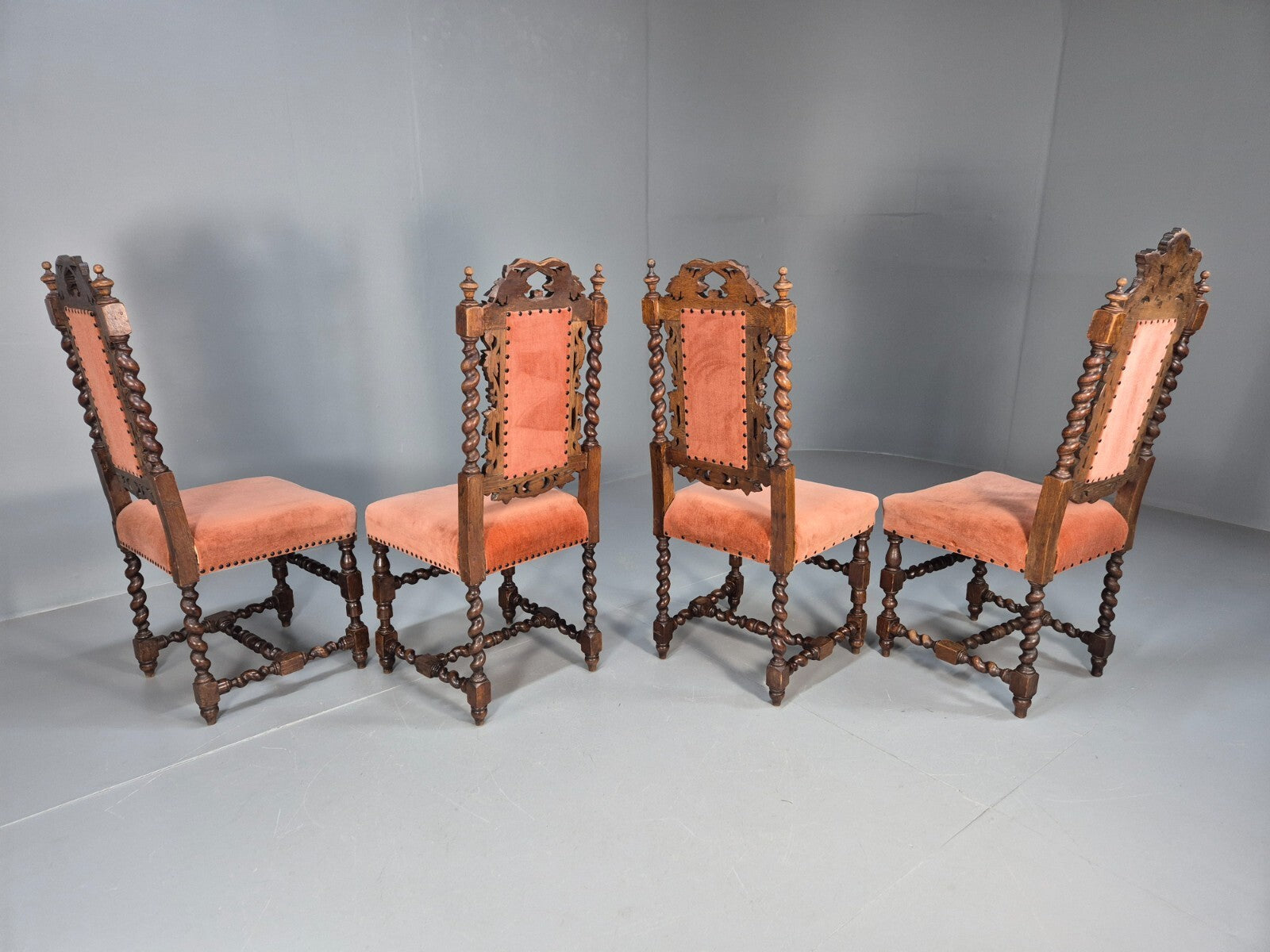 4 Vintage Antique Oak Dining Chairs Barley Twist Baroque 1900s EB9220 VCAR - UKDK FURNITURE