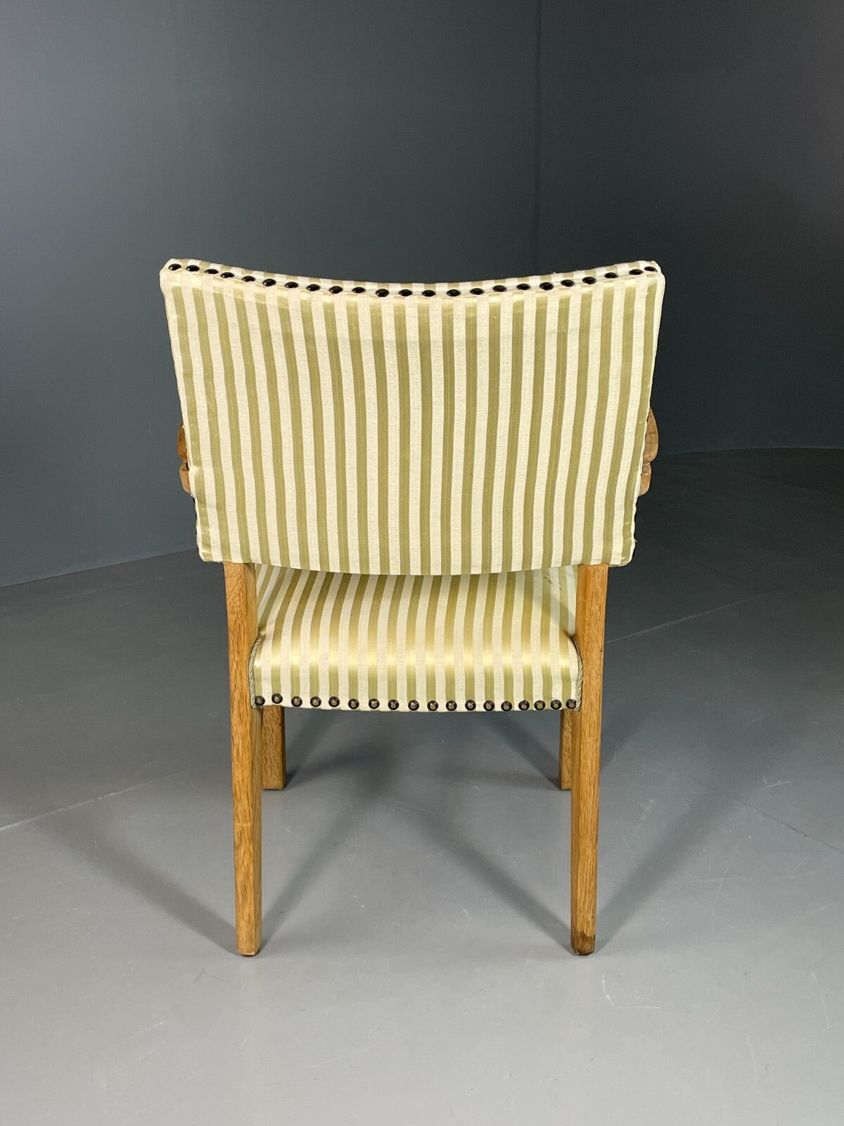 Vintage Danish Desk Chair Green Stripe Oak Frame 1950s Retro MCM EB6706 MDIN - UKDK FURNITURE