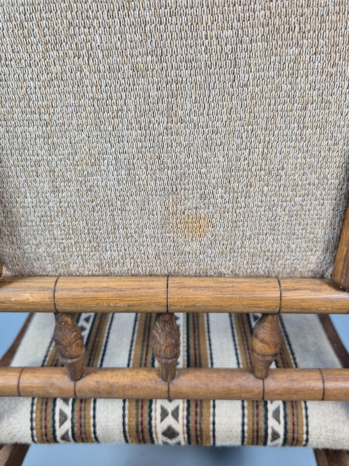 Vintage Childs American Style Rocking Chair Oak and Stripe Wool EB9577 MNOR - UKDK FURNITURE