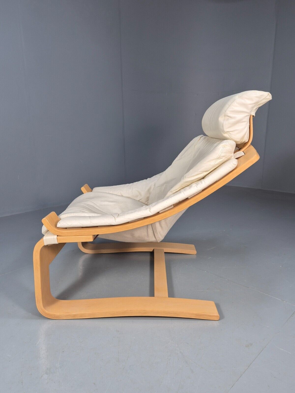 Vintage Swedish Lounge Chair Cream Leather Bentwood Krokken 1970 MCM EB8510 MBEN - UKDK FURNITURE