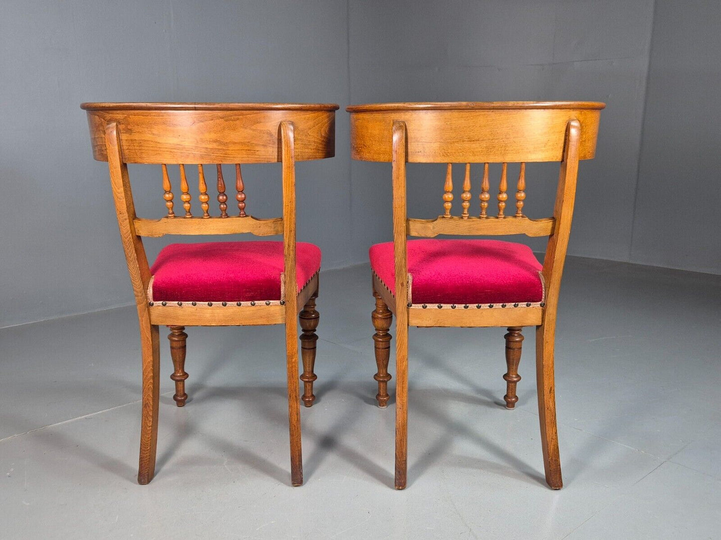 Pair Antique Danish Red Velvet And Mahogany Side Chairs Vintage EB8034 VCLO - UKDK FURNITURE