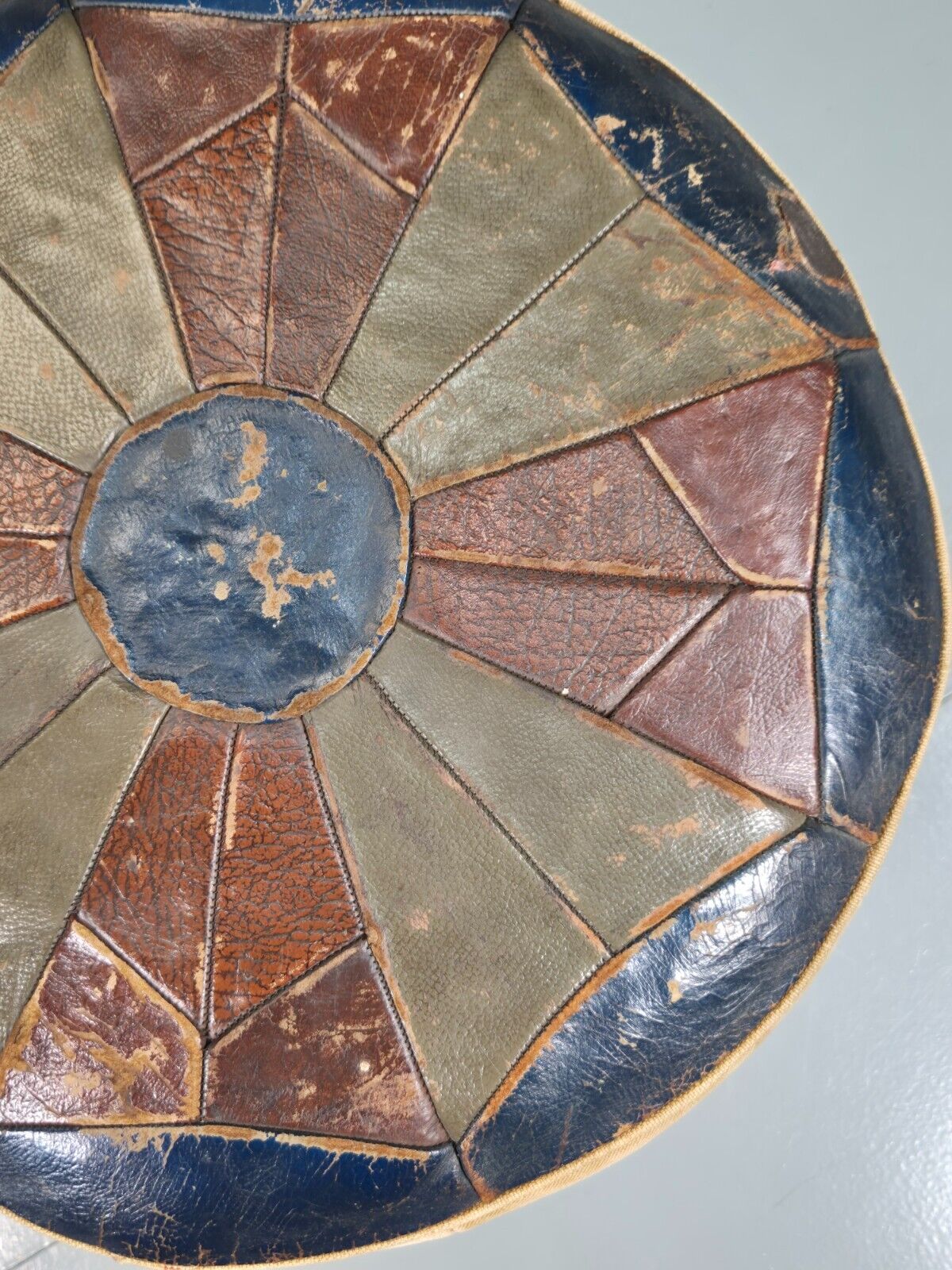 Vintage Leather Footstool Pouffe Suede 1960s Retro EB7584 MFOO - UKDK FURNITURE