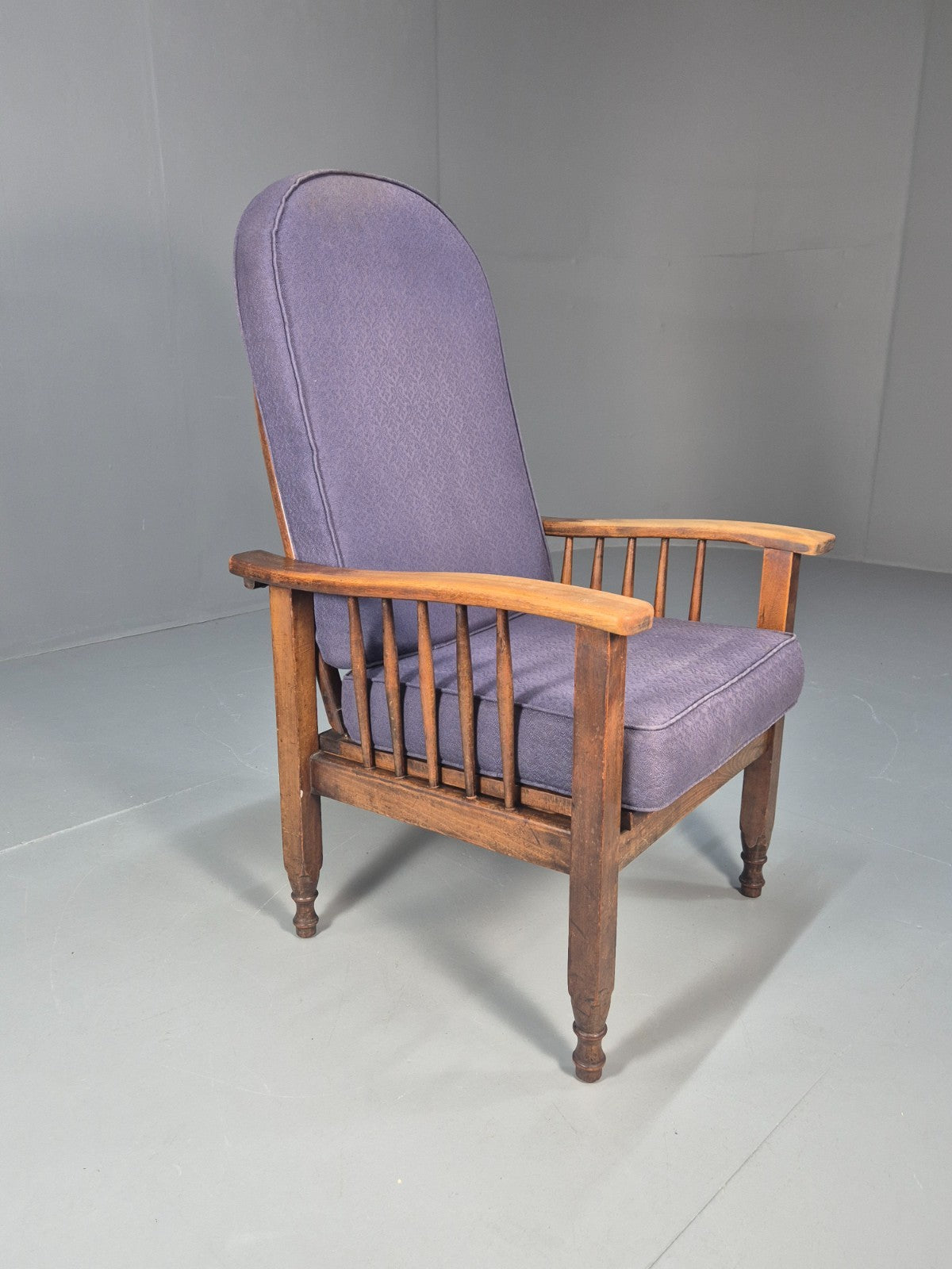 Antique Oak Wheel Back Folding Chair Purple upholstery 1900s EB10629 VCAR6