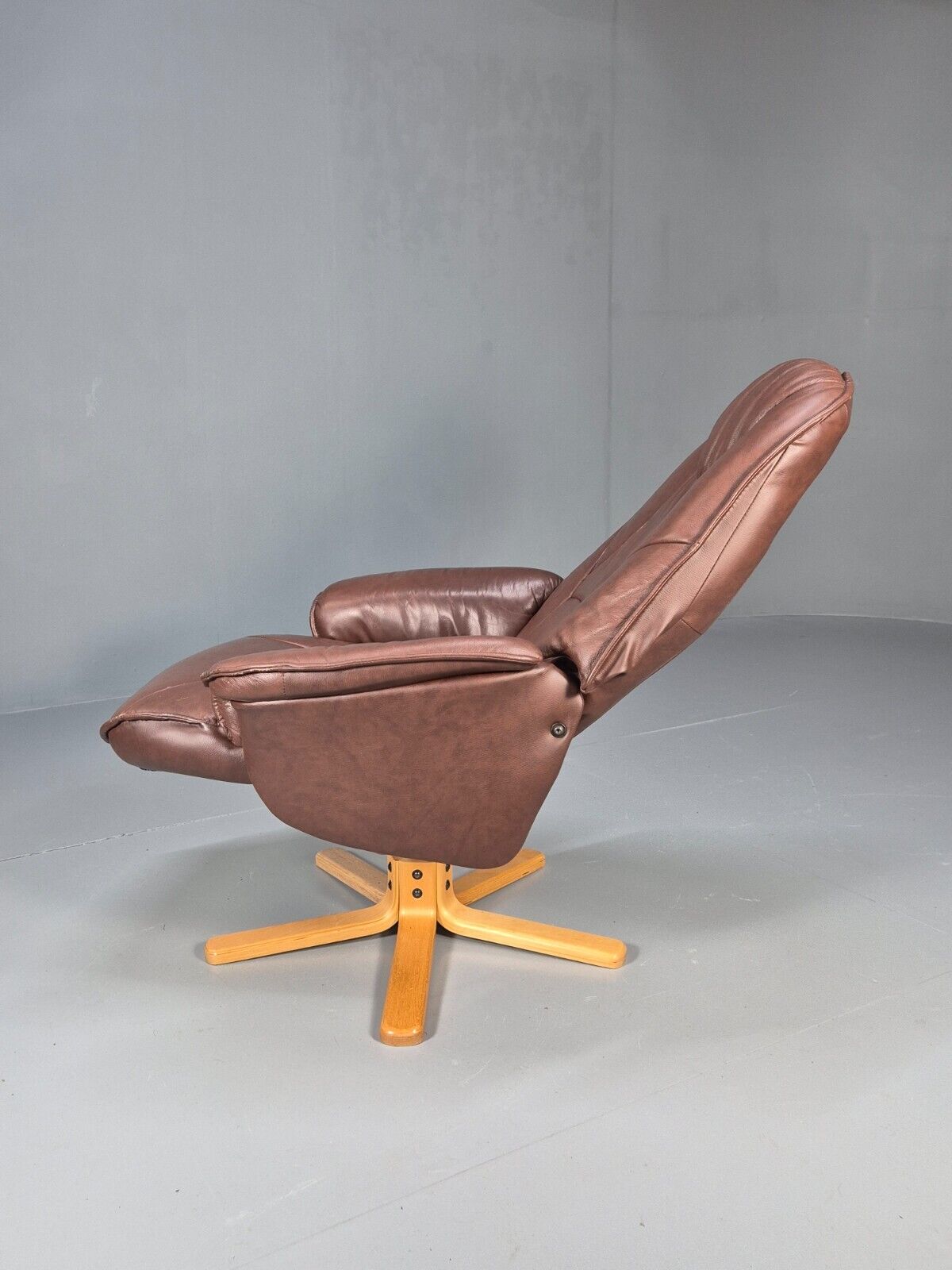 Vintage Danish Swivel Chair Recliner Knudsen Style Brown Leather EB8787 MSWI - UKDK FURNITURE
