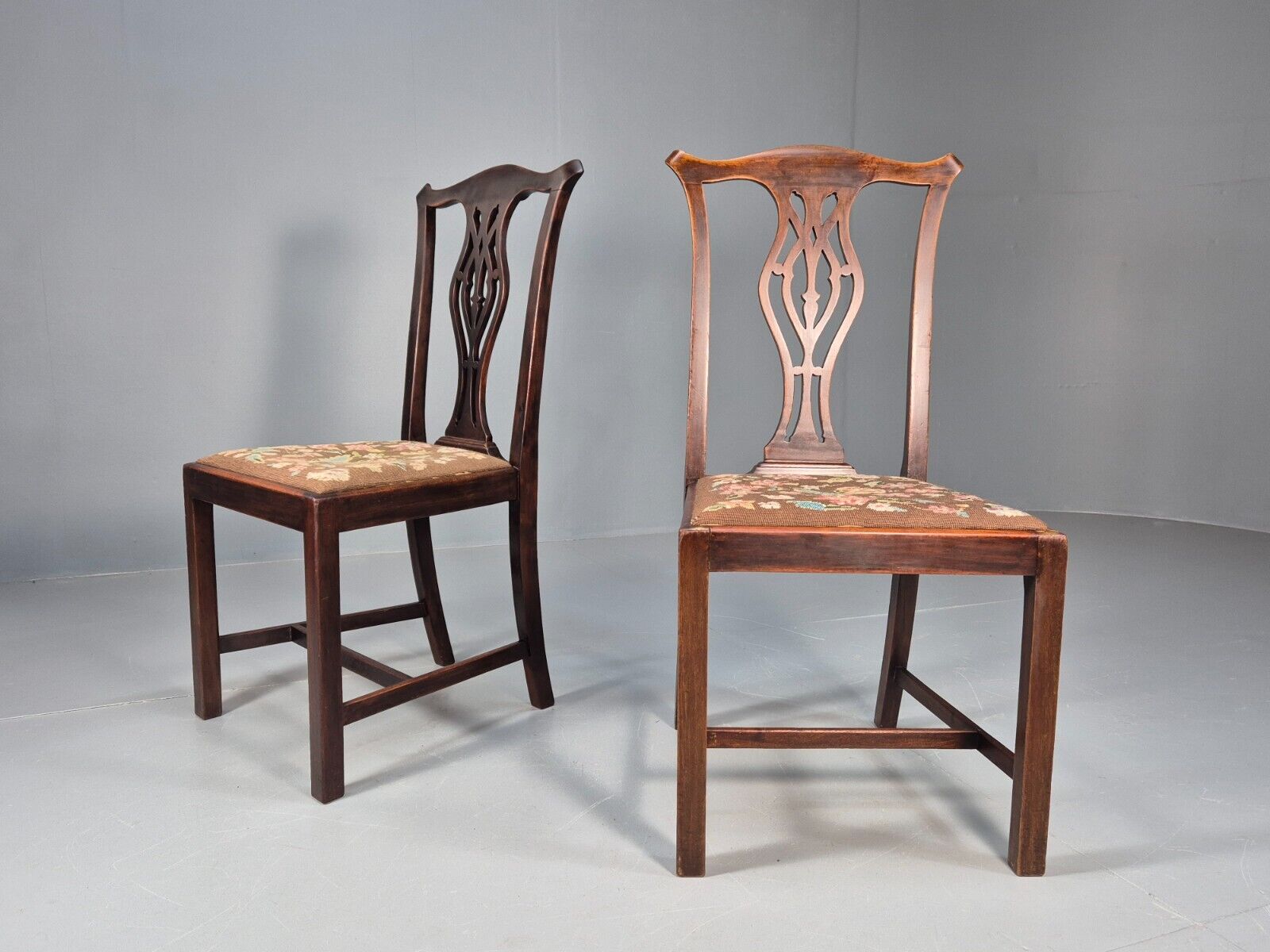 2 Antique Georgian Style Dining Chairs Mahogany Chippendale Style EB9147 VDIN - UKDK FURNITURE