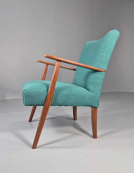 Vintage Mid Century Teak Lounge Chair New Upholstery Retro 1960s EB11814 MNOR1