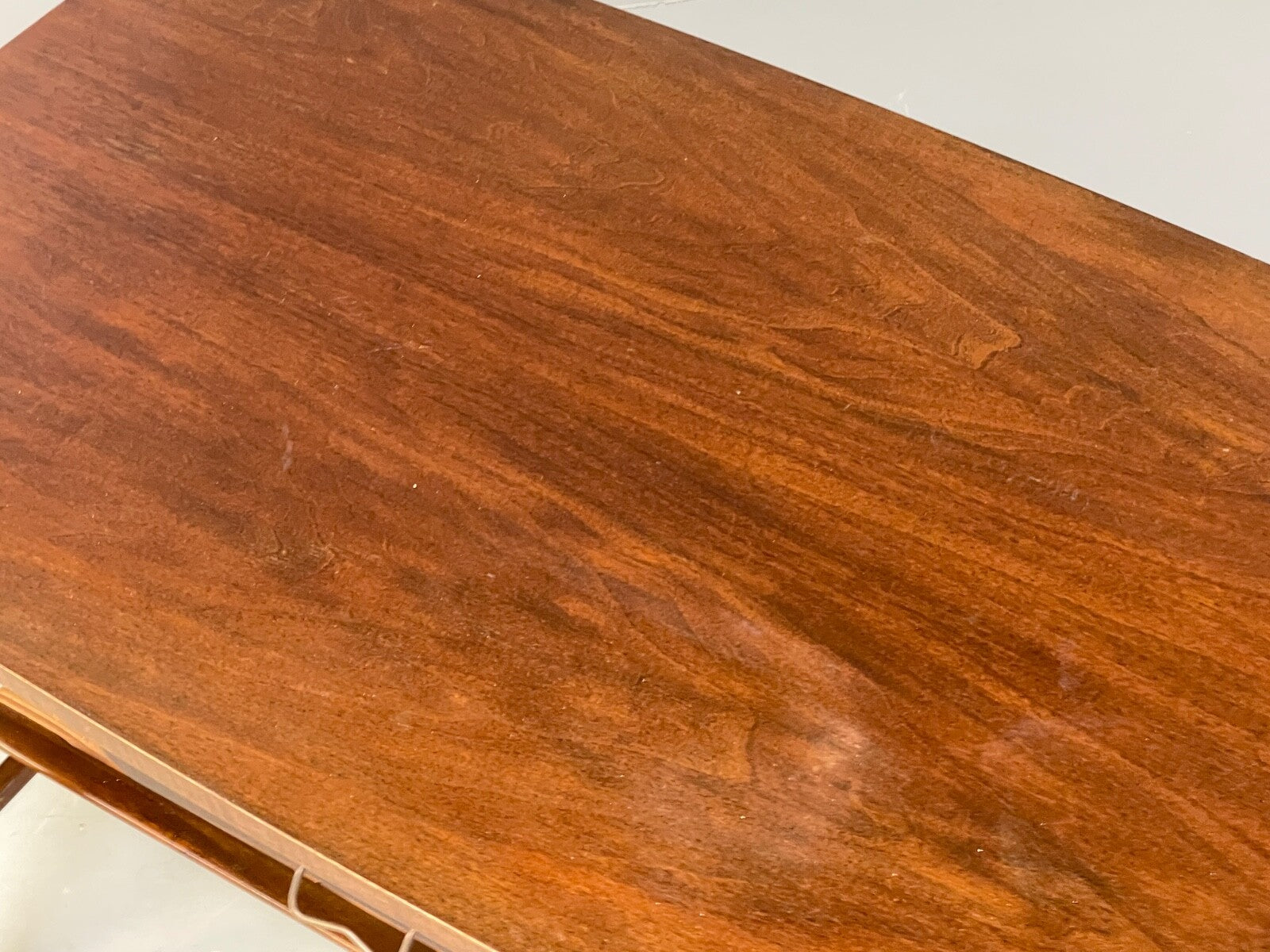 Vintage Walnut Extending Coffee Table Rattan Shelf Drawers 1950s EB9441 MWOO - UKDK FURNITURE