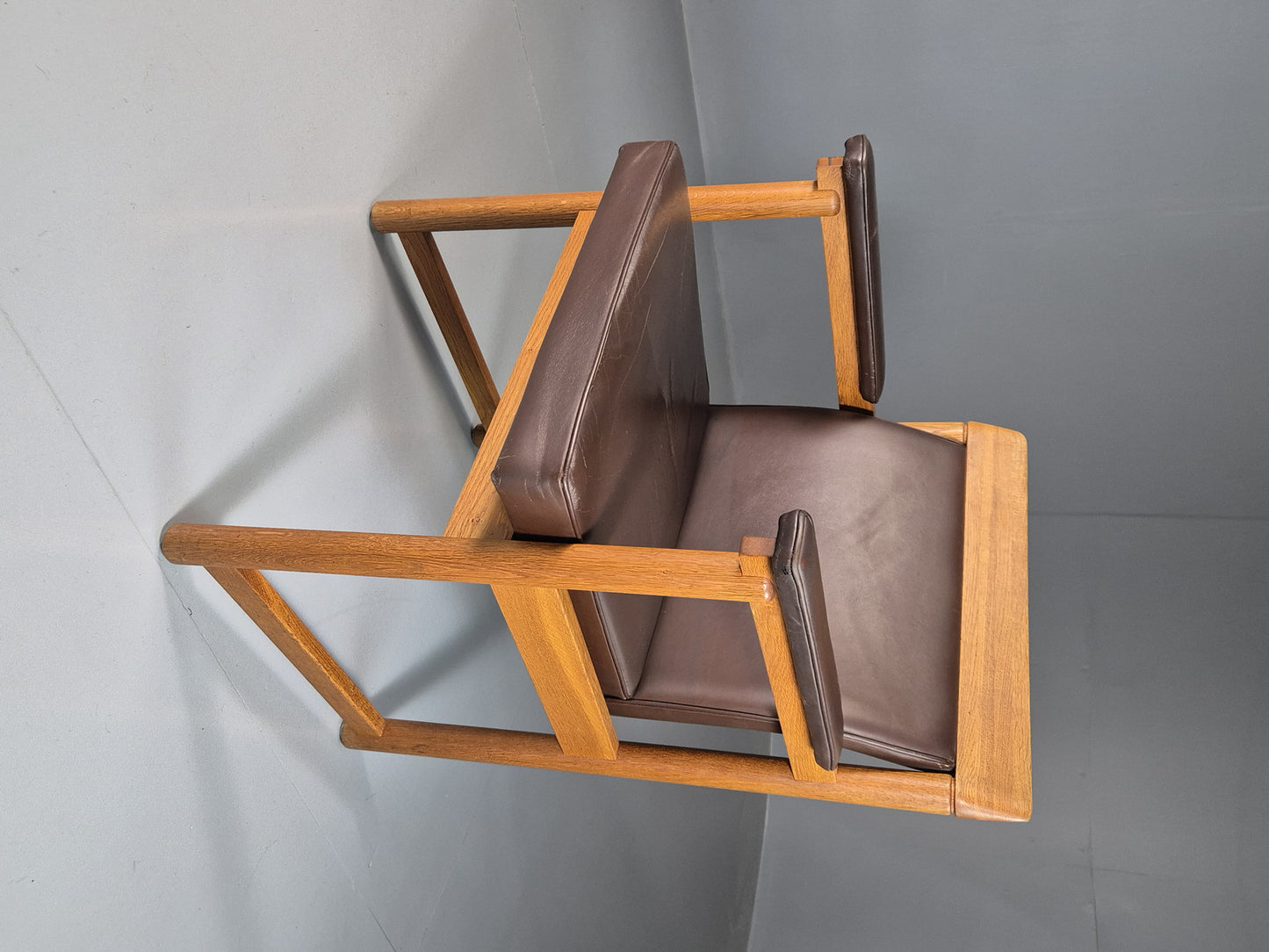 EB7165 Vintage Swedish Elbow Chair Brown Leather Oak 1960s Retro MCM MNOR - UKDK FURNITURE