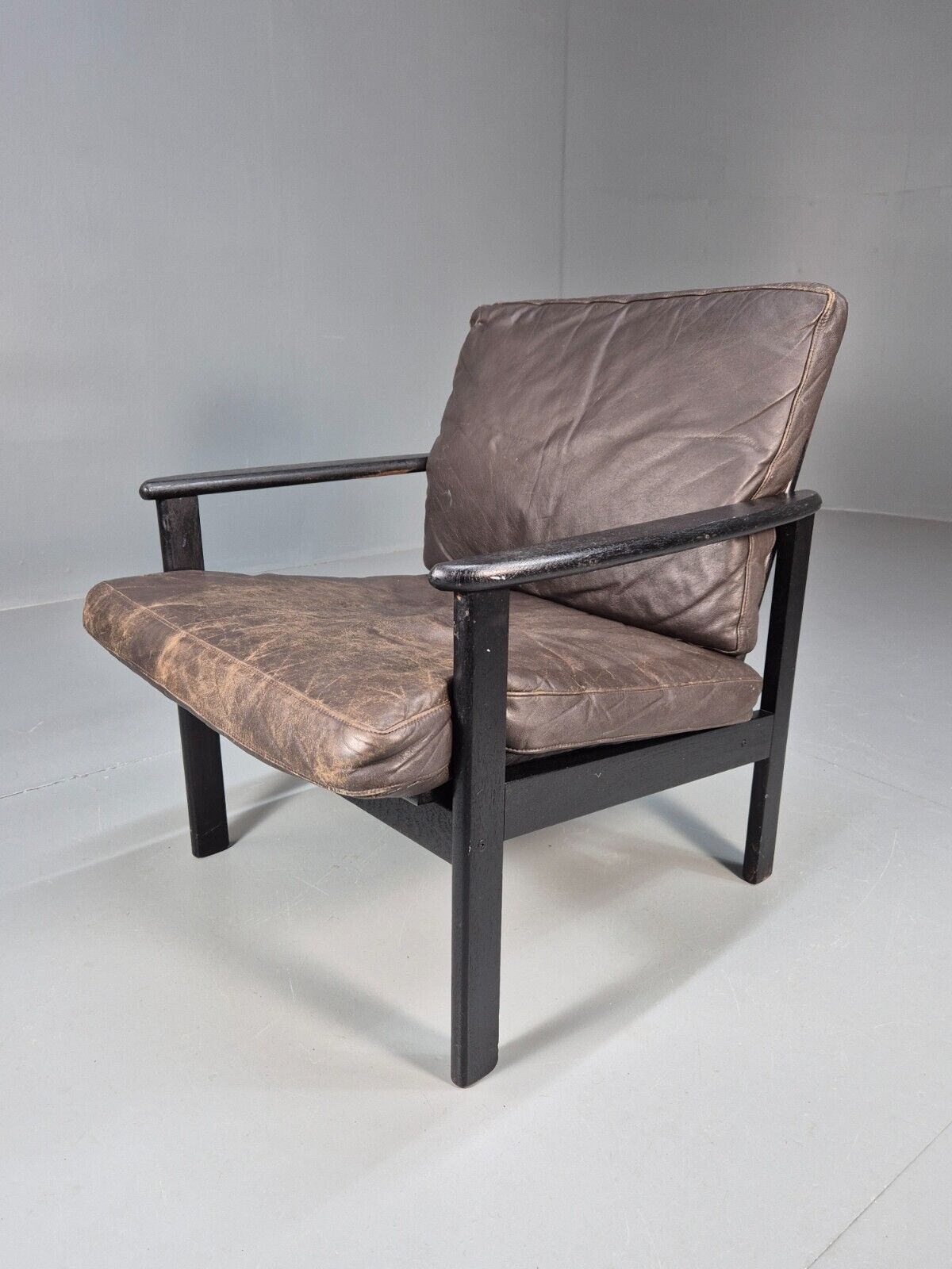 Vintage Danish Lounge Chair Brown Leather Beech Frame 1960s Retro EB8965 MNOR - UKDK FURNITURE