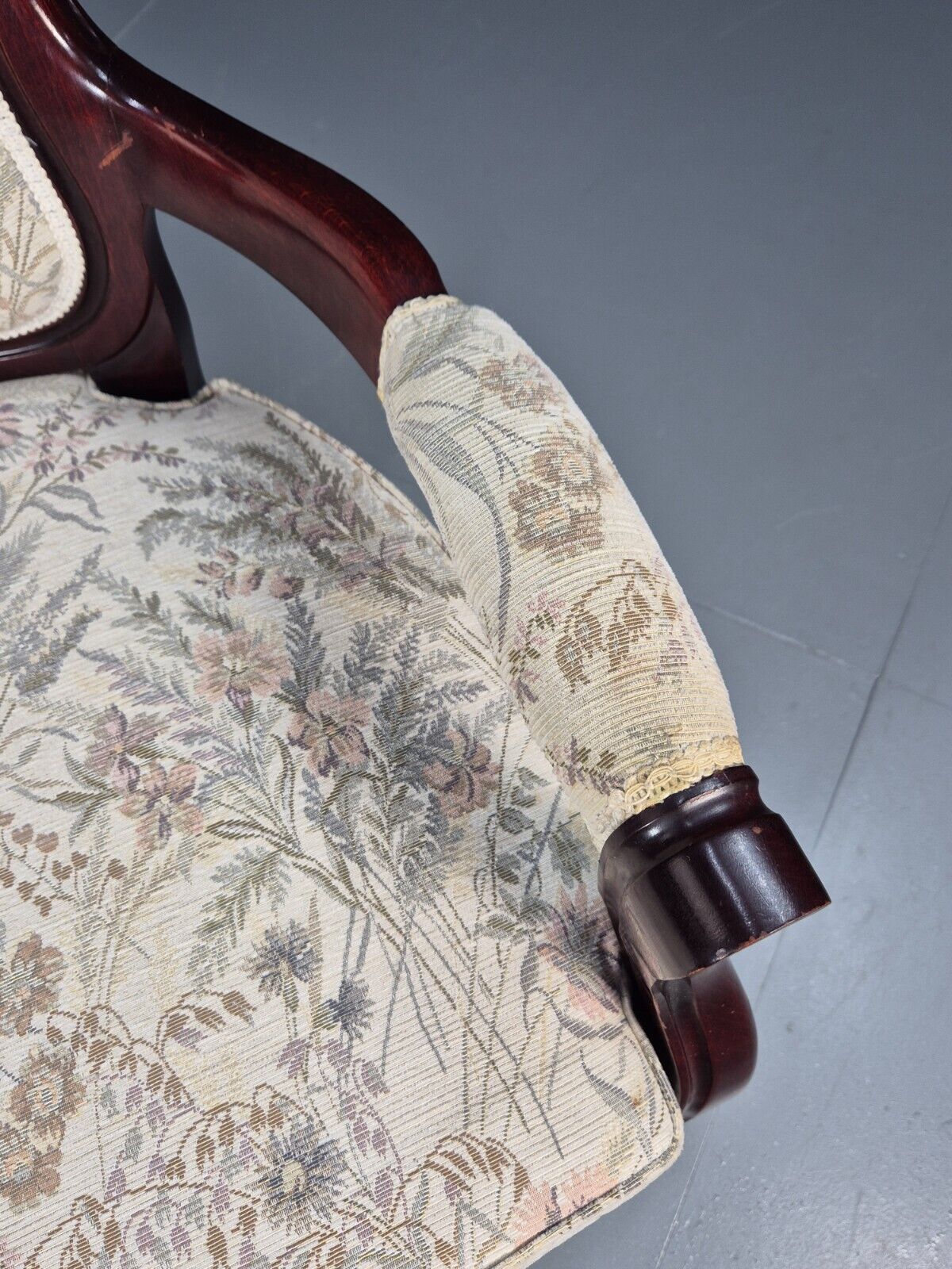 Vintrage Danish Lounge Chair Floral Cotton Antique French Style EB8927 VCLO - UKDK FURNITURE