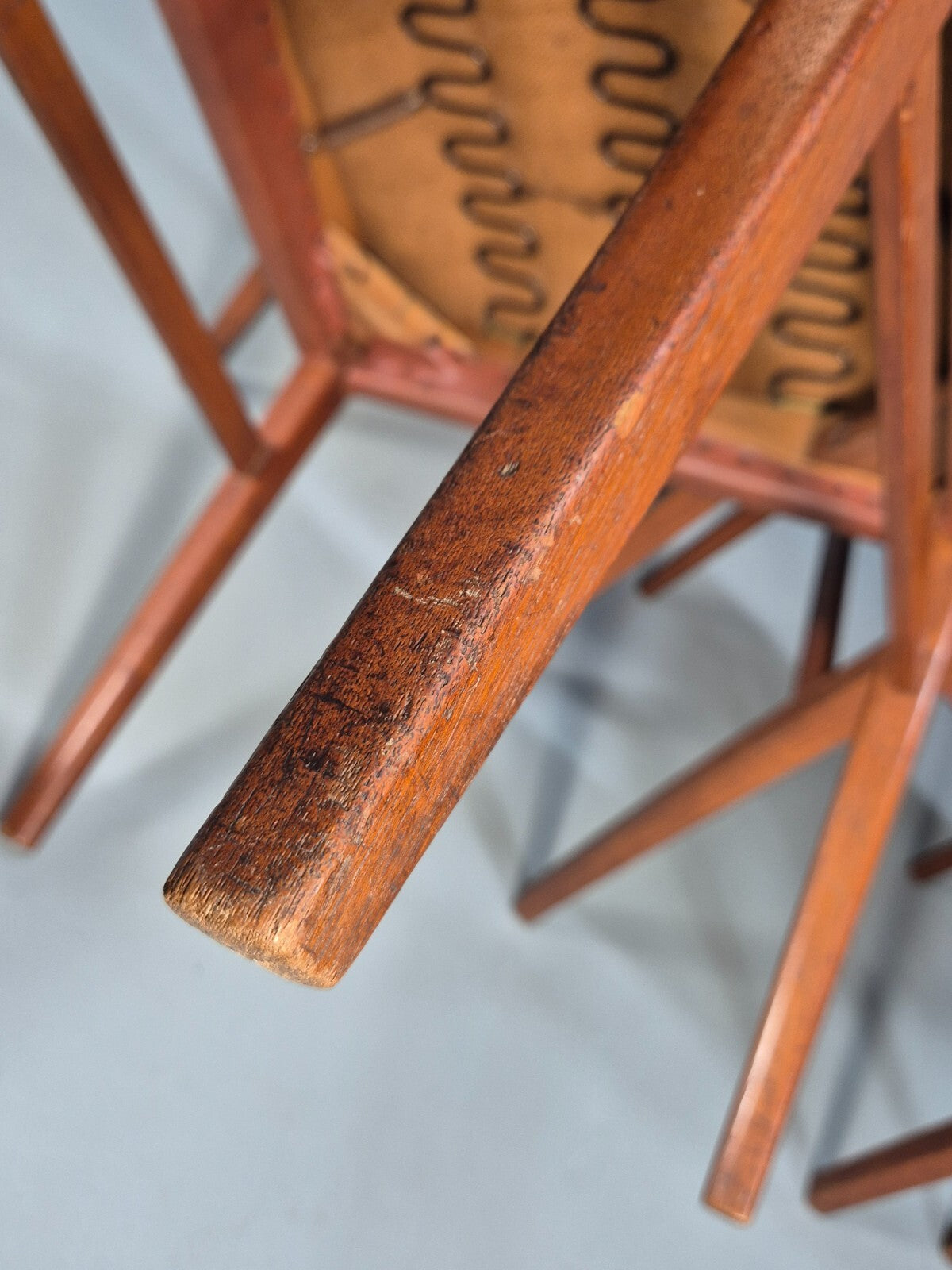 4 Gordon Russell Teak Dining Chairs Brown Vinyl 1960s Retro MCM EB9681 MDIN - UKDK FURNITURE