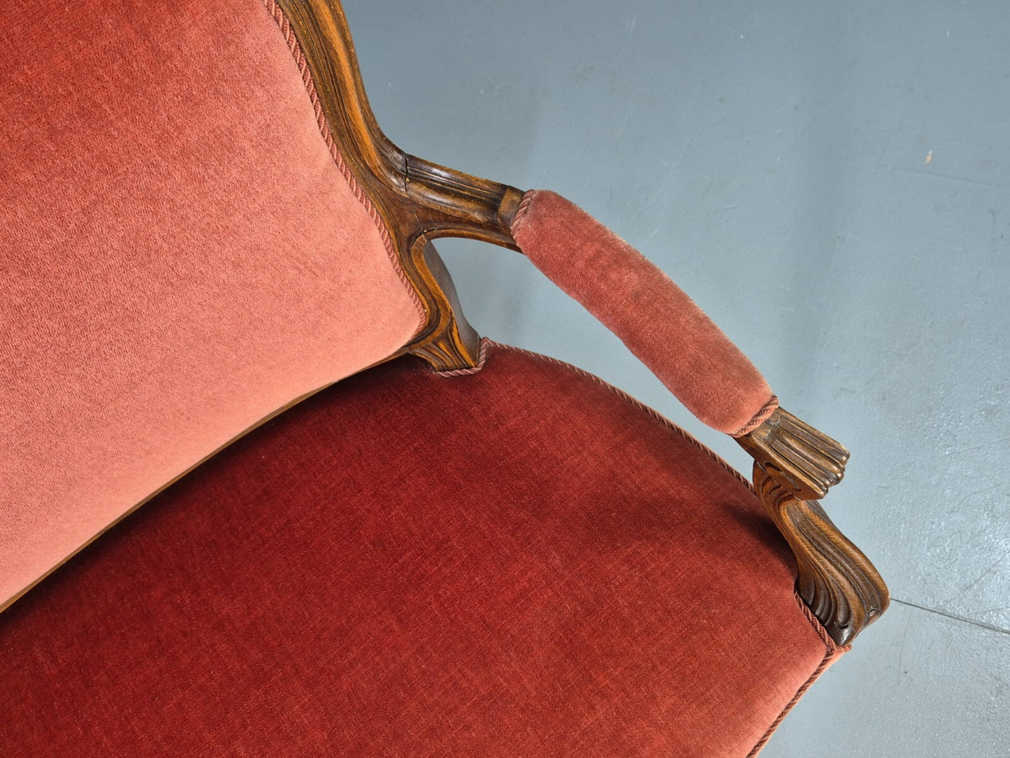 Vintage 2 Seater Sofa French Style Orange Velour Carved Beech Frame EB9566 V2SS - UKDK FURNITURE
