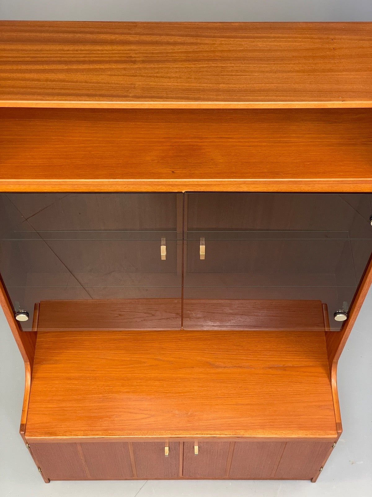 Vintage Teak Shelving Unit Cocktail Cabinet Glazed Retro 1970s EB10011 MWOO - UKDK FURNITURE