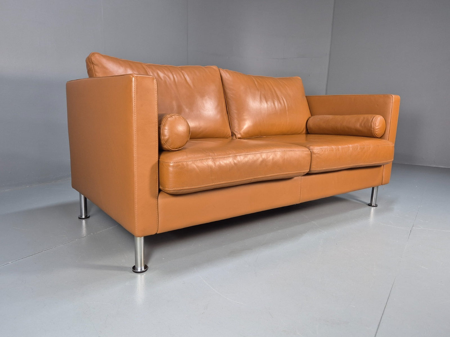 Vintage Tan Leather Two Seater Sofa Danish 1970s Retro Mid Century EB10100 M2SS0