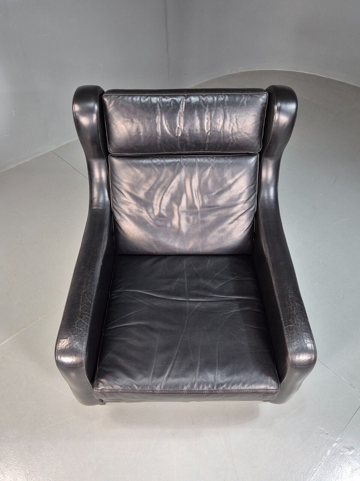 Vintage Danish Lounge Chair Black Leather Wingback 1970s Retro MCM EB8237 MNOR - UKDK FURNITURE