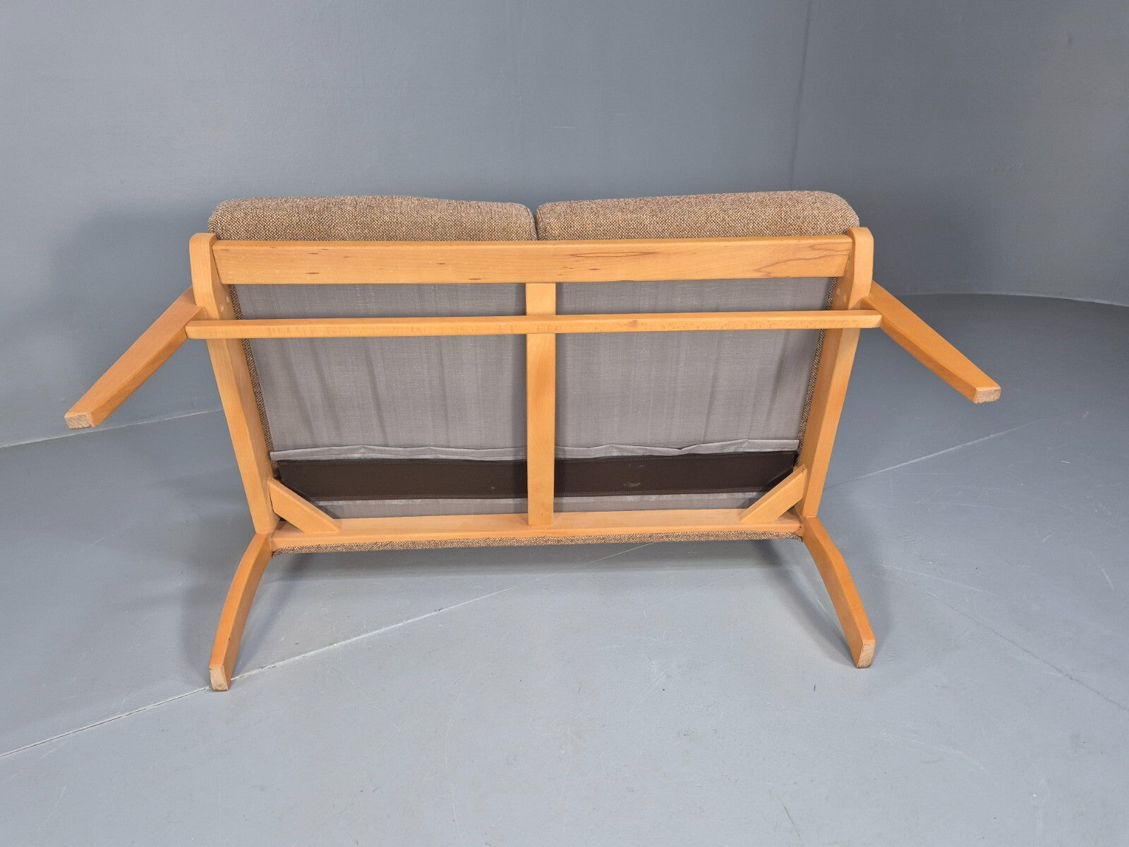 Vintage 2 Seater Sofa Beige Fabric Beech Frame Danish Design EB9490 M2SS - UKDK FURNITURE
