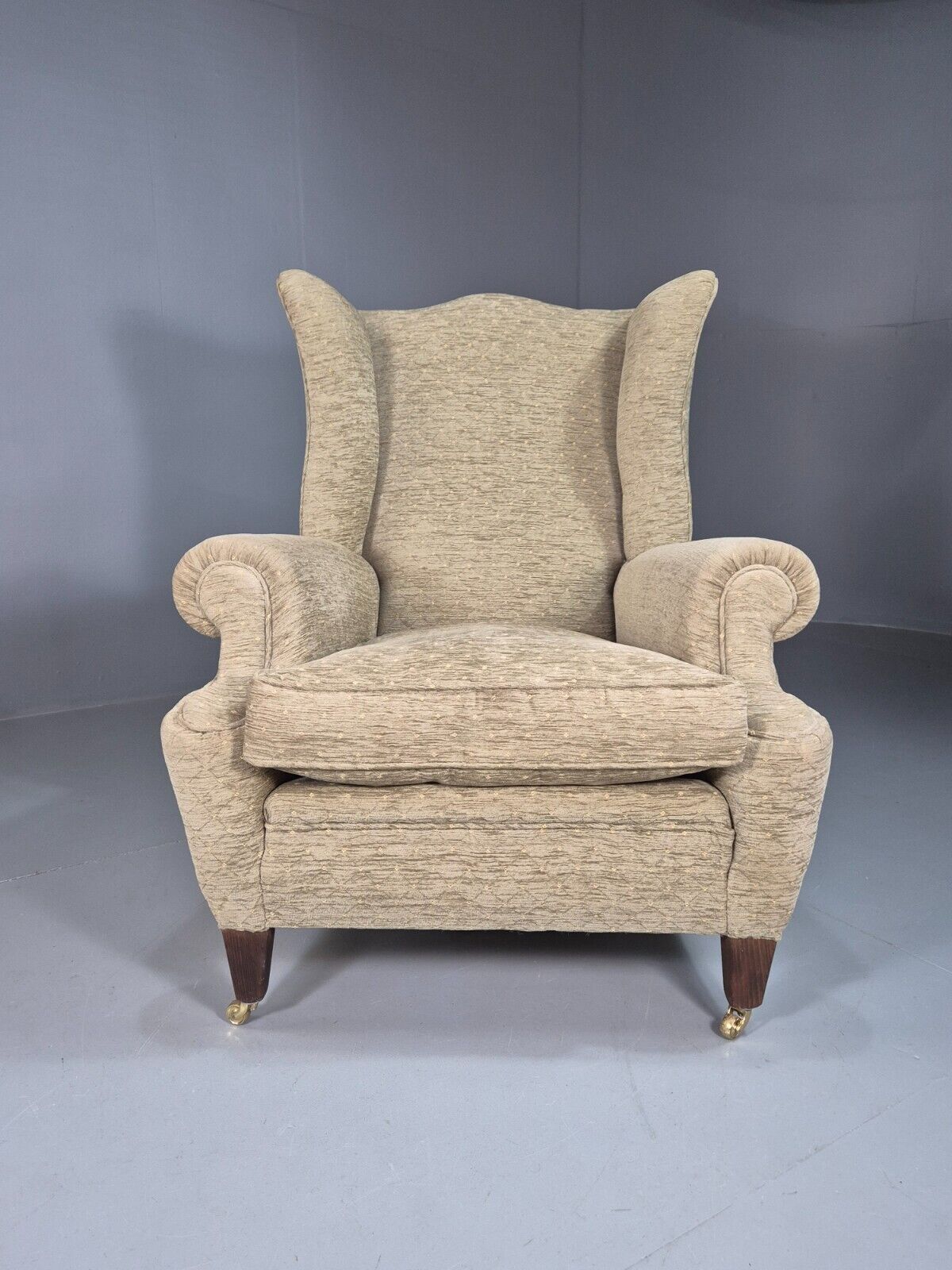 Vintage Wing Back Lounge Chair Chenille Upholstery Edwardian Antique EB7786 MNOR - UKDK FURNITURE