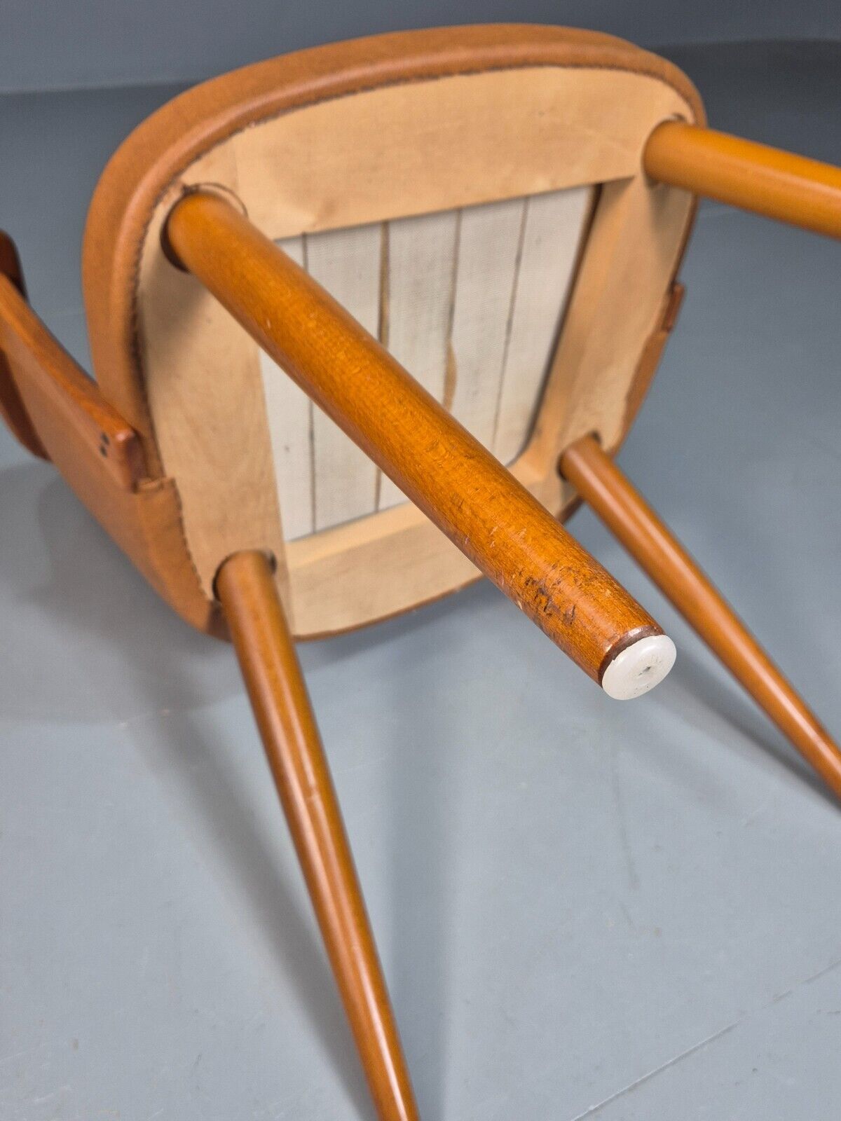 Vintage Tan Vinyl and Beech Small Arm Chair 1970s EB7663 MNOR - UKDK FURNITURE